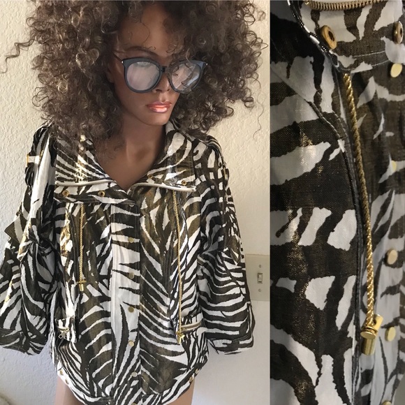 Chic GOLDEN Shimmer ANIMAL Print Anorak JACKET L - Picture 2 of 8